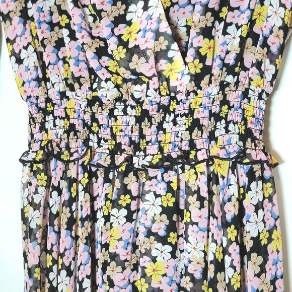 Tommy Hilfiger Sheer Bon Sorbonne Floral Hanky Hem Dress Midi Maxi Pink Black XS - Picture 5 of 16